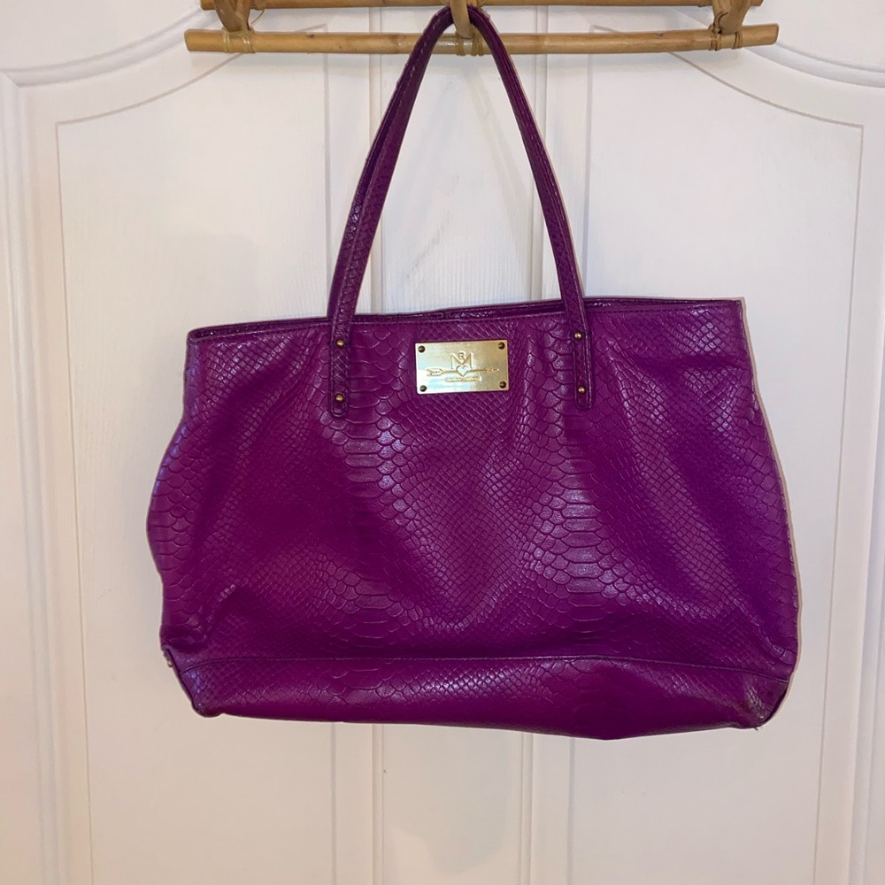 Rebecca Minkoff Leather Tote Bag – Purple Snakeskin Embossed